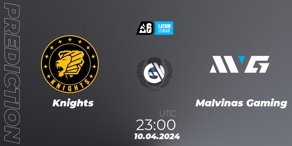 Knights contre Malvinas Gaming : prédiction de match. 10.04.2024 at 23:00. Rainbow Six, LATAM League 2024 - Stage 1: LATAM South