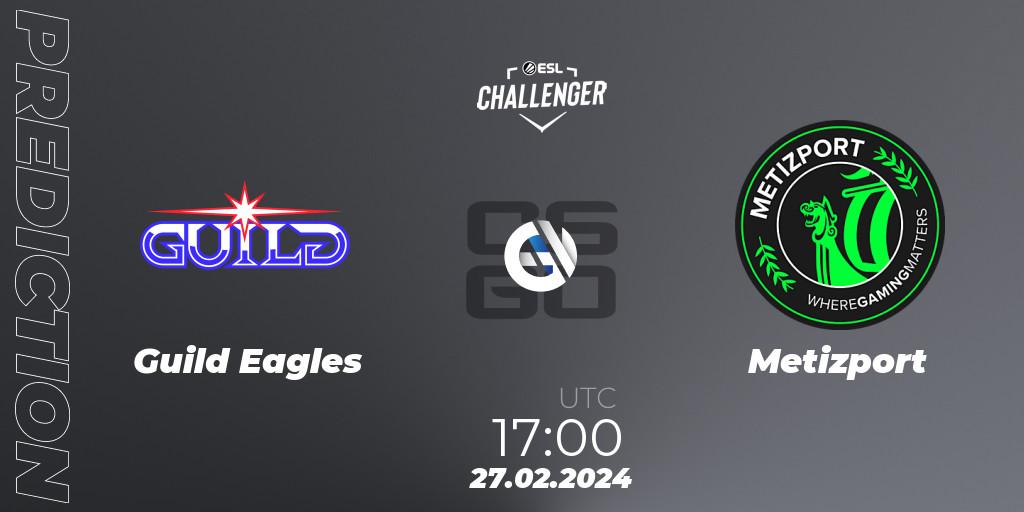 Guild Eagles contre Metizport : prédiction de match. 27.02.2024 at 17:00. Counter-Strike (CS2), ESL Challenger #56: European Open Qualifier