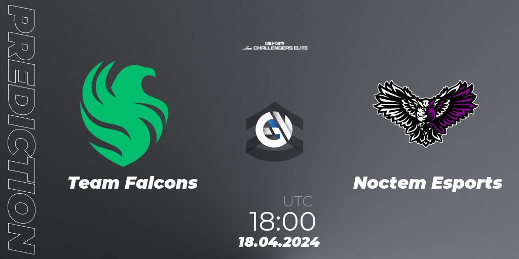 Team Falcons contre Noctem Esports : prédiction de match. 18.04.2024 at 18:00. Call of Duty, Call of Duty Challengers 2024 - Elite 2: EU