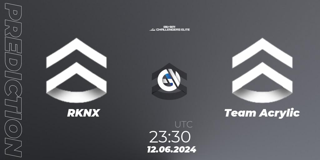 RKNX contre Team Acrylic : prédiction de match. 12.06.2024 at 23:30. Call of Duty, Call of Duty Challengers 2024 - Elite 3: NA