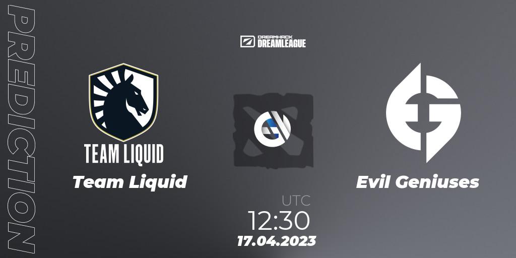 Team Liquid contre Evil Geniuses : prédiction de match. 17.04.23. Dota 2, DreamLeague Season 19 - Group Stage 2