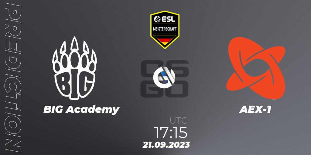 BIG Academy contre AEX-1 : prédiction de match. 21.09.2023 at 17:15. Counter-Strike (CS2), ESL Meisterschaft: Autumn 2023