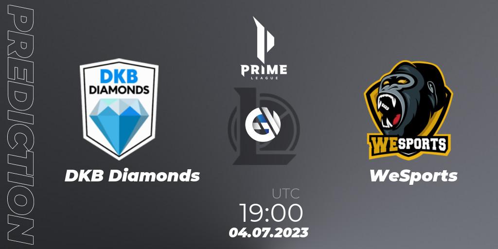 DKB Diamonds contre WeSports : prédiction de match. 04.07.2023 at 19:00. LoL, Prime League 2nd Division Summer 2023