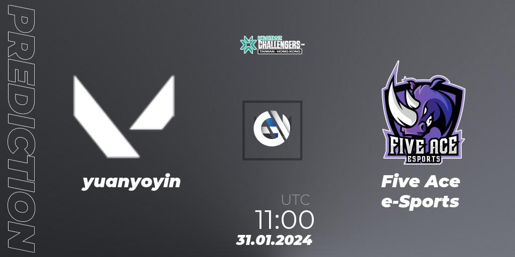 yuanyoyin contre Five Ace e-Sports : prédiction de match. 31.01.2024 at 11:00. VALORANT, VALORANT Challengers Hong Kong and Taiwan 2024: Split 1