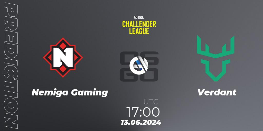 Nemiga Gaming contre Verdant : prédiction de match. 13.06.2024 at 18:00. Counter-Strike (CS2), ESL Challenger League Season 47 Relegation: Europe