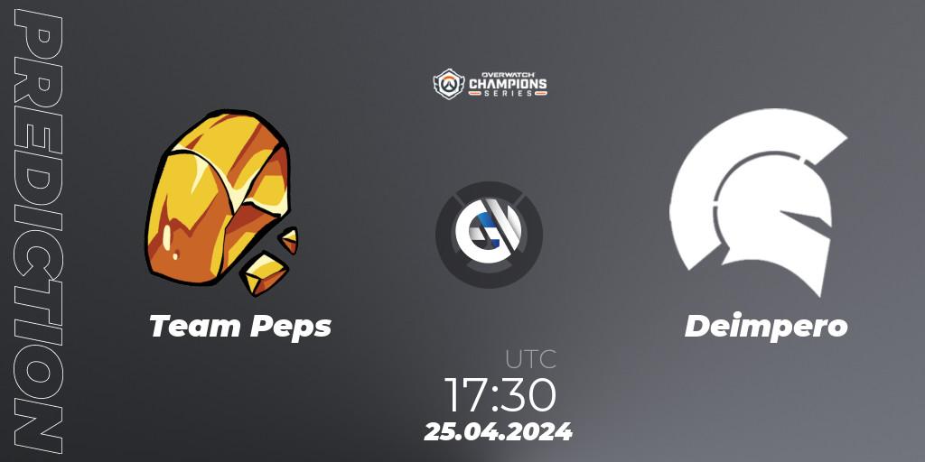Team Peps contre Deimpero : prédiction de match. 25.04.2024 at 17:30. Overwatch, Overwatch Champions Series 2024 - EMEA Stage 2 Main Event