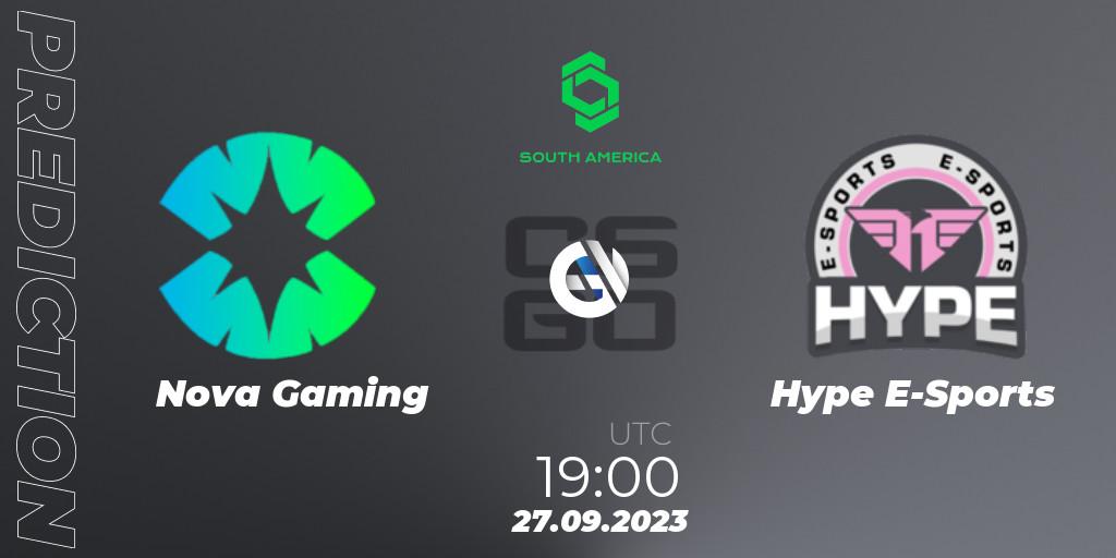 Nova Gaming contre Hype E-Sports : prédiction de match. 27.09.2023 at 22:30. Counter-Strike (CS2), CCT South America Series #12: Closed Qualifier