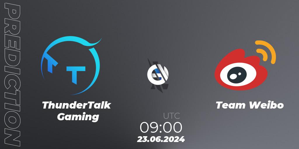 ThunderTalk Gaming contre Team Weibo : prédiction de match. 23.06.2024 at 09:00. Wild Rift, Wild Rift Super League Summer 2024 - 5v5 Tournament Group Stage