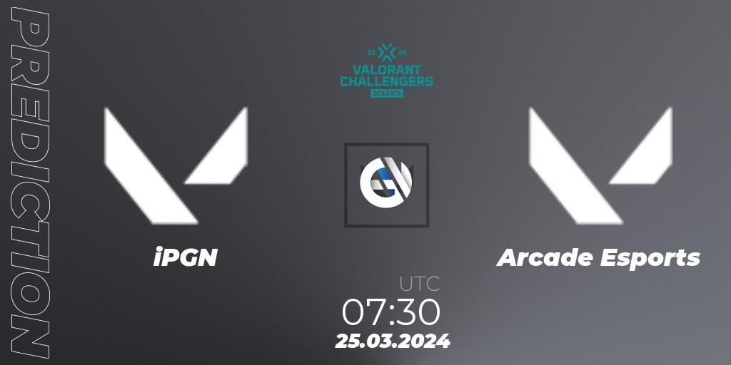 iPGN contre Arcade Esports : prédiction de match. 25.03.2024 at 07:30. VALORANT, VALORANT Challengers 2024 Oceania: Split 1