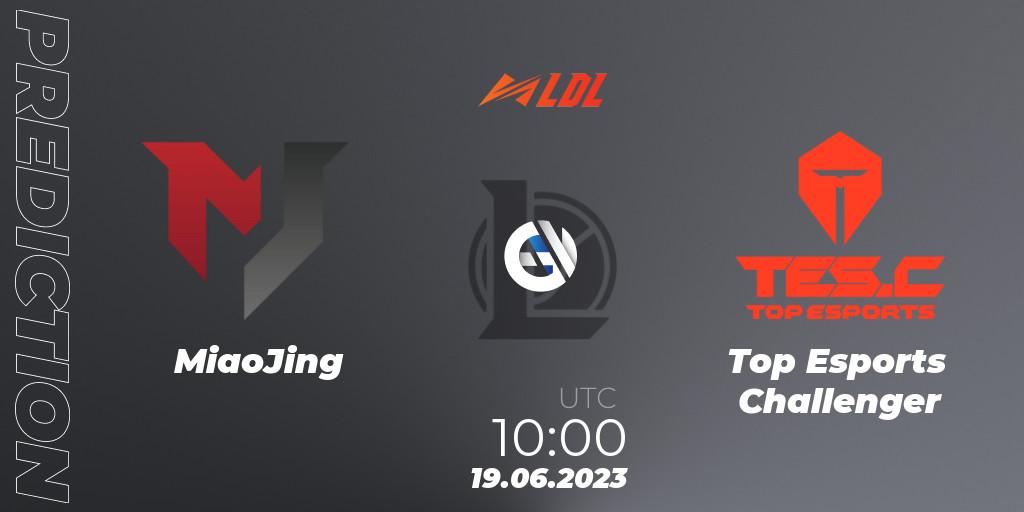 MiaoJing contre Top Esports Challenger : prédiction de match. 19.06.2023 at 11:00. LoL, LDL 2023 - Regular Season - Stage 3