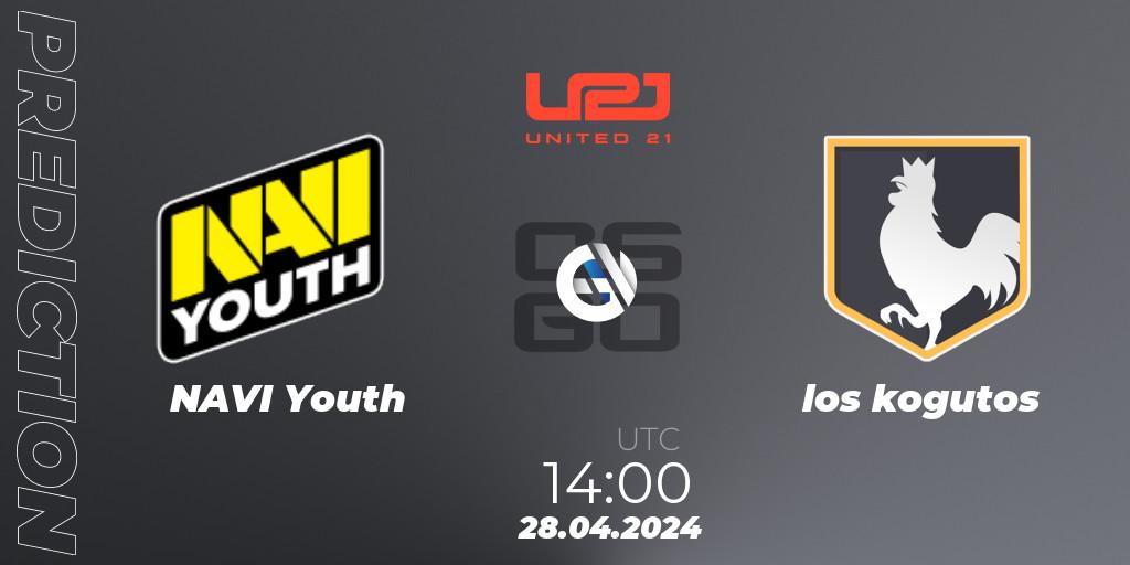 NAVI Youth contre los kogutos : prédiction de match. 28.04.2024 at 14:00. Counter-Strike (CS2), United21 Season 13: Division 2