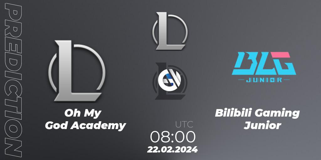 Oh My God Academy contre Bilibili Gaming Junior : prédiction de match. 22.02.2024 at 08:00. LoL, LDL 2024 - Stage 1