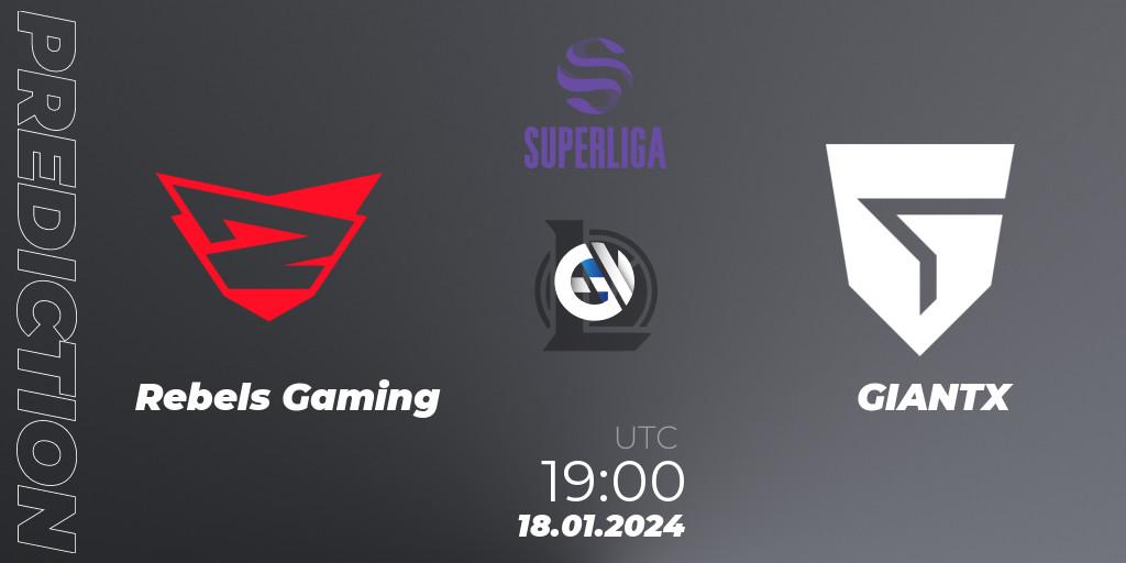 Rebels Gaming contre GIANTX Academy : prédiction de match. 18.01.2024 at 19:00. LoL, Superliga Spring 2024 - Group Stage