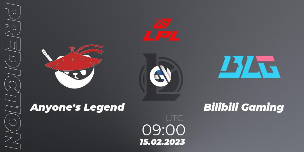 Anyone's Legend contre Bilibili Gaming : prédiction de match. 15.02.23. LoL, LPL Spring 2023 - Group Stage