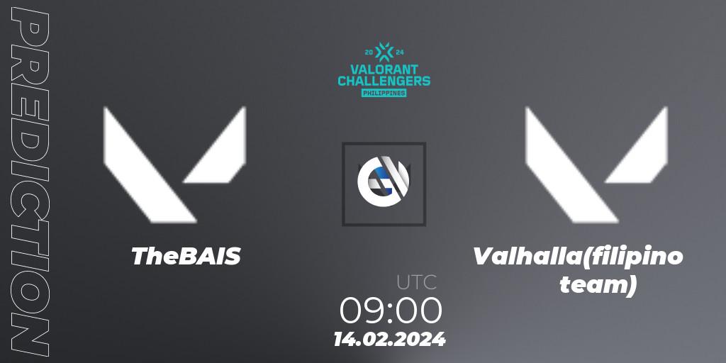 TheBAIS contre Valhalla(filipino team) : prédiction de match. 14.02.2024 at 09:00. VALORANT, VALORANT Challengers 2024 Philippines: Split 1