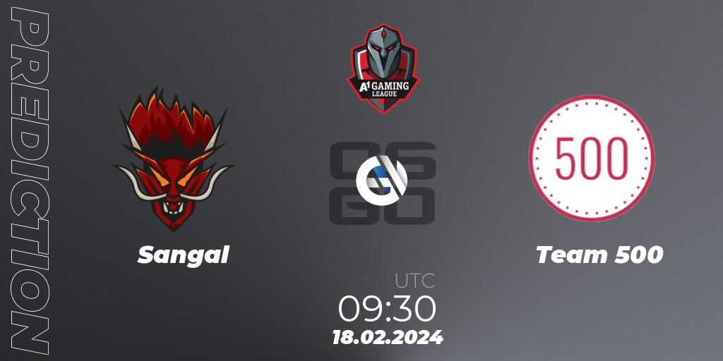Sangal contre Team 500 : prédiction de match. 18.02.2024 at 09:30. Counter-Strike (CS2), A1 Gaming League Season 8