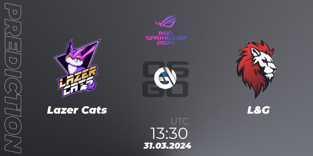 Lazer Cats contre L&G : prédiction de match. 31.03.2024 at 11:00. Counter-Strike (CS2), Gameinside.ua ROG Spring Cup 2024
