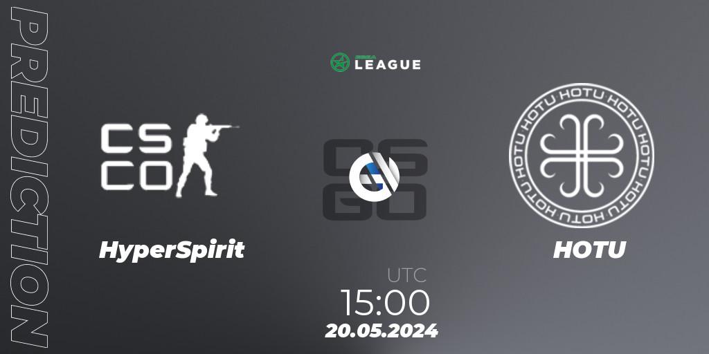 HyperSpirit contre HOTU : prédiction de match. 20.05.2024 at 15:00. Counter-Strike (CS2), ESEA Season 49: Advanced Division - Europe