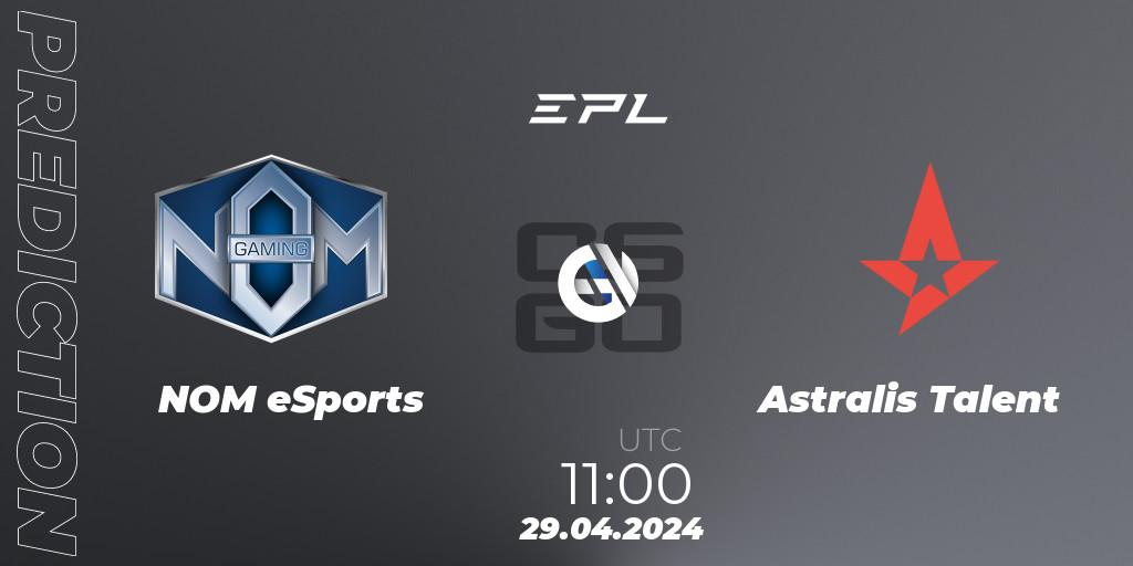 NOM eSports contre Astralis Talent : prédiction de match. 29.04.2024 at 11:00. Counter-Strike (CS2), European Pro League Season 17: Division 2