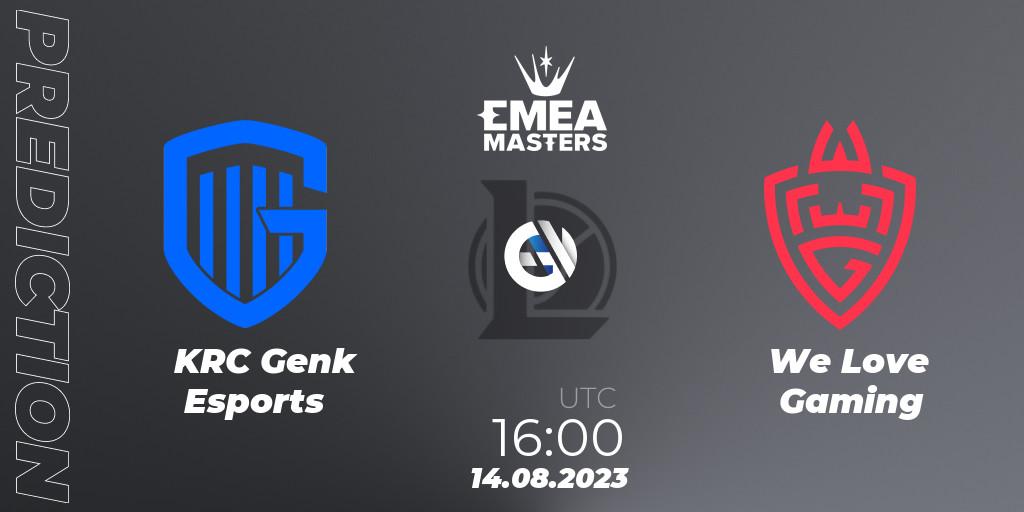 KRC Genk Esports contre We Love Gaming : prédiction de match. 14.08.2023 at 16:15. LoL, EMEA Masters Summer 2023