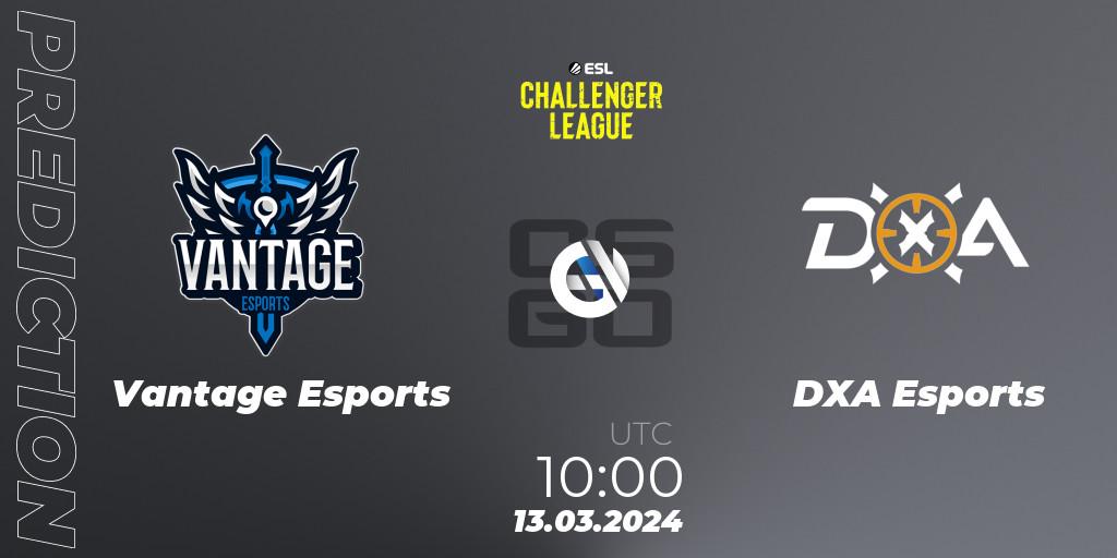 Vantage Esports contre DXA Esports : prédiction de match. 13.03.2024 at 10:00. Counter-Strike (CS2), ESL Challenger League Season 47: Oceania