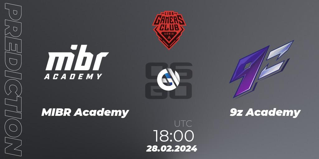 MIBR Academy contre 9z Academy : prédiction de match. 28.02.2024 at 18:00. Counter-Strike (CS2), Gamers Club Liga Série A: February 2024