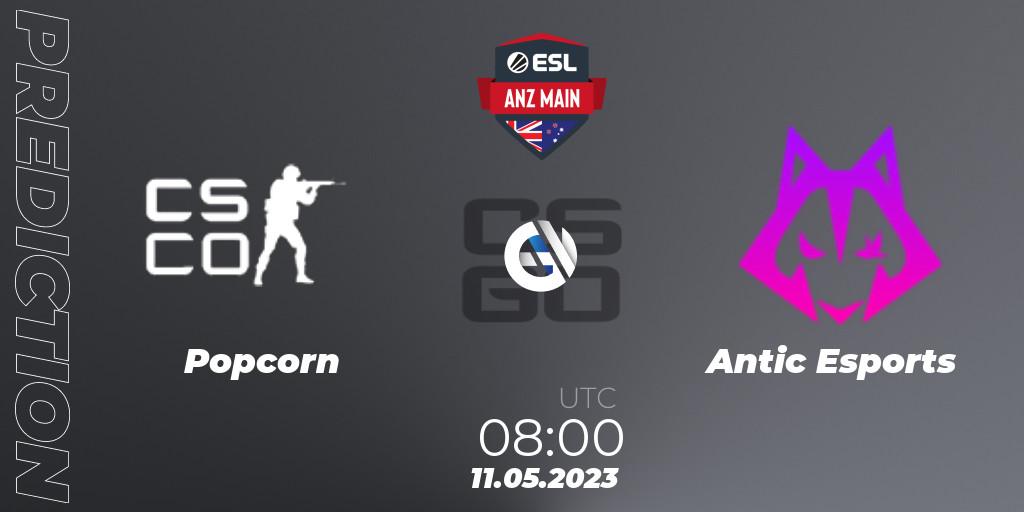 Popcorn contre Antic Esports : prédiction de match. 11.05.2023 at 08:00. Counter-Strike (CS2), ESL ANZ Main Season 16