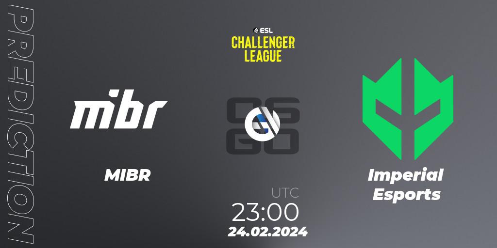 MIBR contre Imperial Esports : prédiction de match. 24.02.2024 at 23:00. Counter-Strike (CS2), ESL Challenger League Season 47: South America
