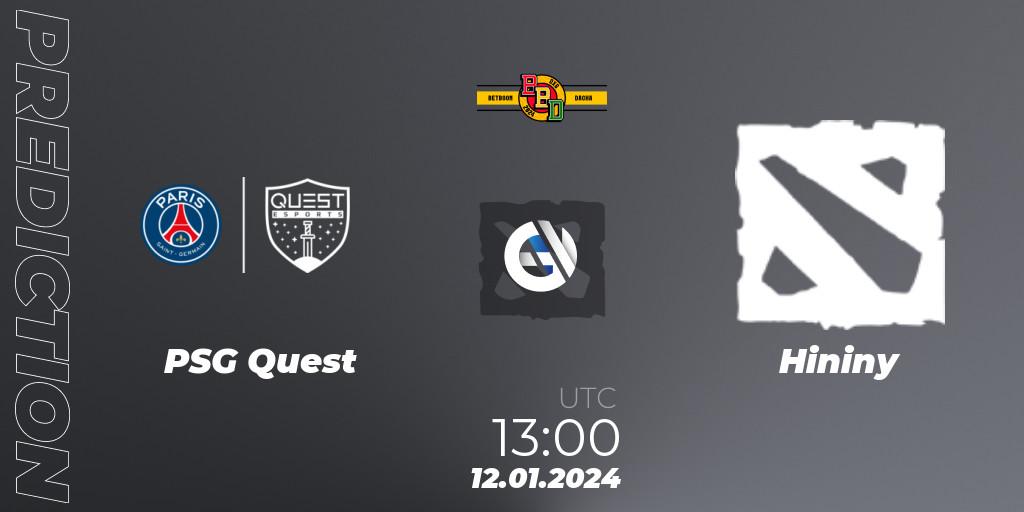 PSG Quest contre Hininy : prédiction de match. 12.01.2024 at 13:03. Dota 2, BetBoom Dacha Dubai 2024: MENA Closed Qualifier
