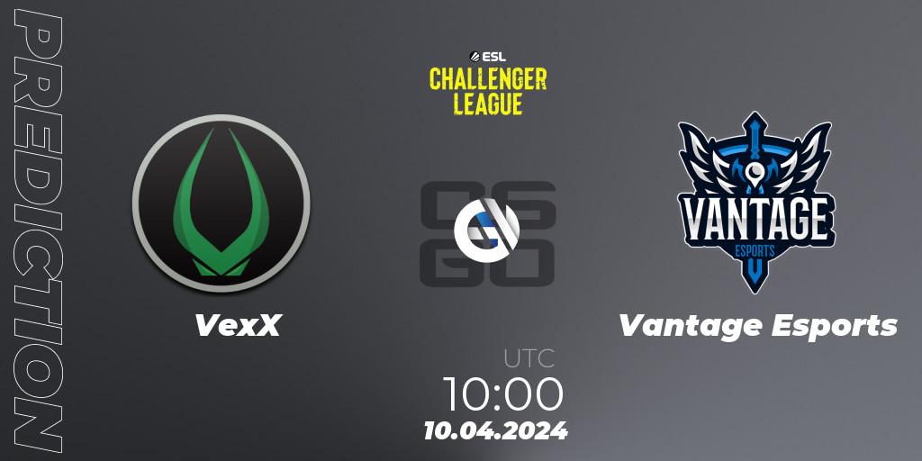 VexX contre Vantage Esports : prédiction de match. 10.04.2024 at 10:00. Counter-Strike (CS2), ESL Challenger League Season 47: Oceania
