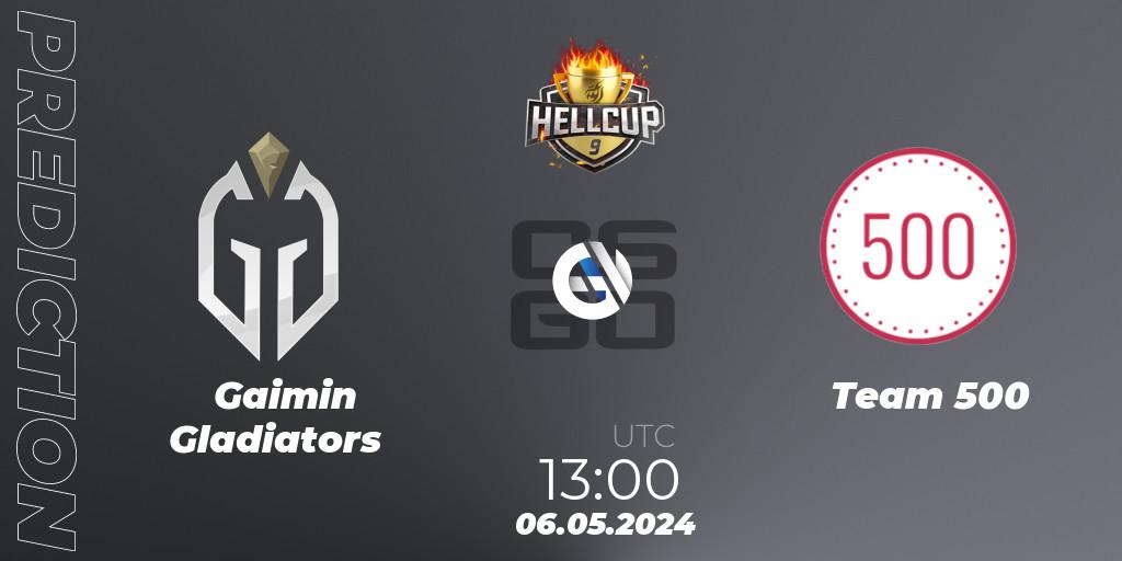 Gaimin Gladiators contre Team 500 : prédiction de match. 06.05.2024 at 13:05. Counter-Strike (CS2), HellCup #9