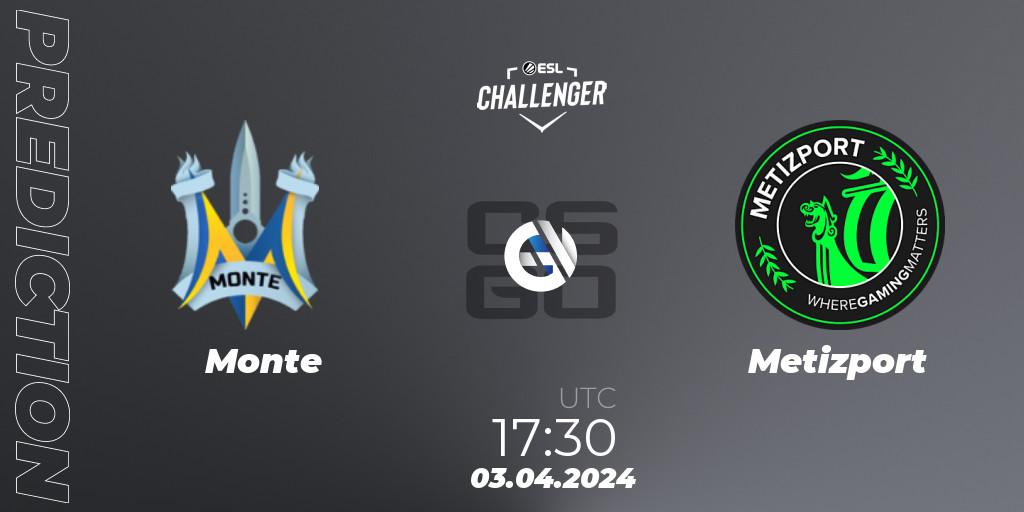 Monte contre Metizport : prédiction de match. 03.04.24. CS2 (CS:GO), ESL Challenger #57: European Closed Qualifier