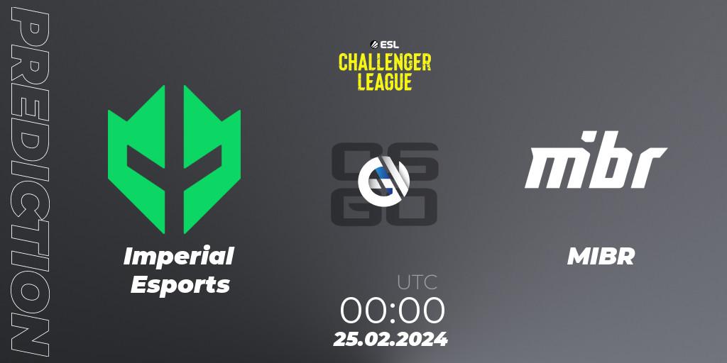 Imperial Esports contre MIBR : prédiction de match. 25.02.2024 at 00:00. Counter-Strike (CS2), ESL Challenger League Season 47: South America