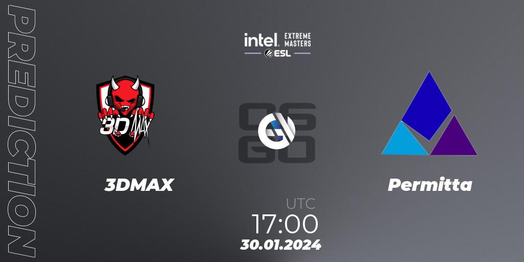 3DMAX contre Permitta : prédiction de match. 30.01.2024 at 17:00. Counter-Strike (CS2), Intel Extreme Masters China 2024: European Open Qualifier #2