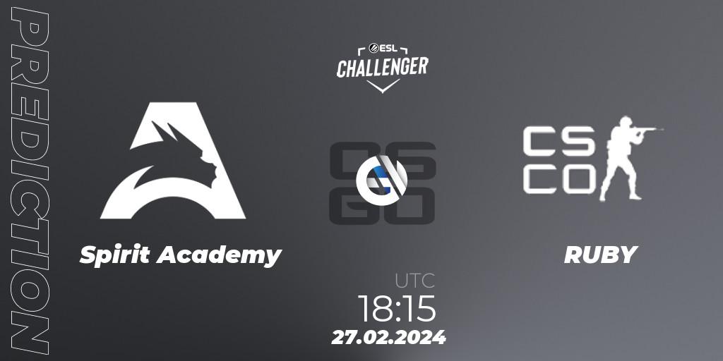 Spirit Academy contre RUBY : prédiction de match. 27.02.24. CS2 (CS:GO), ESL Challenger #56: European Open Qualifier