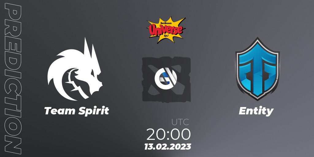 Team Spirit contre Entity : prédiction de match. 13.02.2023 at 20:32. Dota 2, BetBoom Universe: Episode I - Comics Zone
