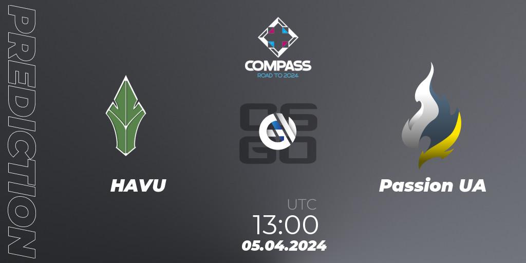 HAVU contre Passion UA : prédiction de match. 04.04.2024 at 13:00. Counter-Strike (CS2), YaLLa Compass Spring 2024