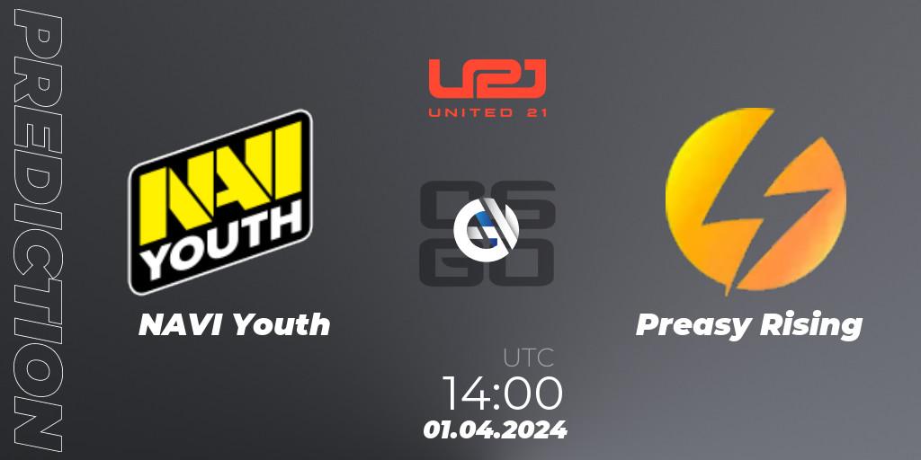 NAVI Youth contre Preasy Rising : prédiction de match. 01.04.2024 at 14:00. Counter-Strike (CS2), United21 Season 12: Division 2