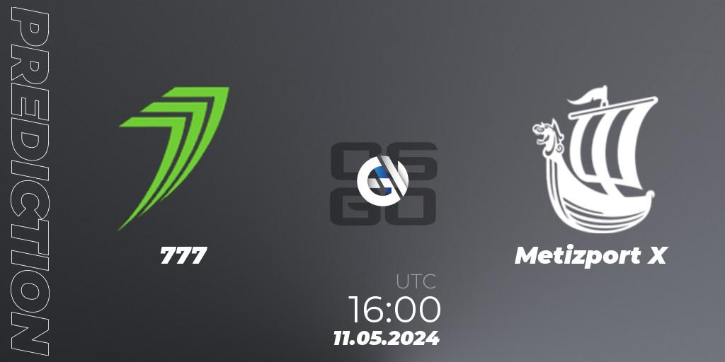 777 contre Metizport X : prédiction de match. 11.05.2024 at 16:00. Counter-Strike (CS2), Good Game-ligaen Spring 2024