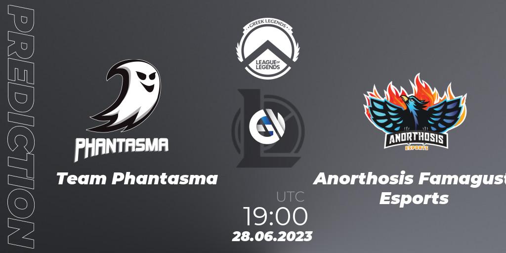 Team Phantasma contre Anorthosis Famagusta Esports : prédiction de match. 28.06.2023 at 19:00. LoL, Greek Legends League Summer 2023