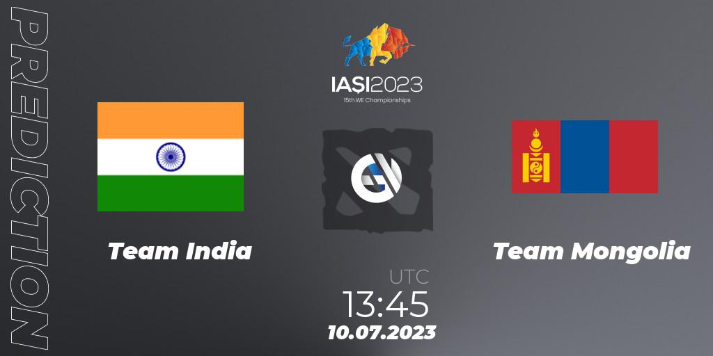 Team India contre Team Mongolia : prédiction de match. 10.07.2023 at 14:45. Dota 2, Gamers8 IESF Asian Championship 2023