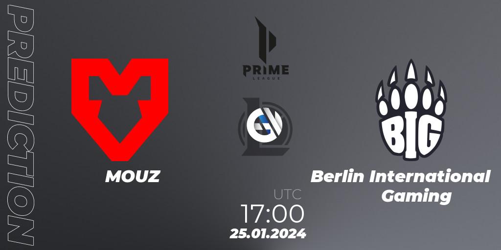 MOUZ contre Berlin International Gaming : prédiction de match. 25.01.2024 at 17:00. LoL, Prime League Spring 2024 - Group Stage