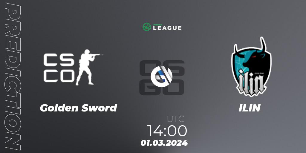 Golden Sword contre ILIN : prédiction de match. 01.03.2024 at 14:00. Counter-Strike (CS2), ESEA Season 48: Advanced Division - Europe
