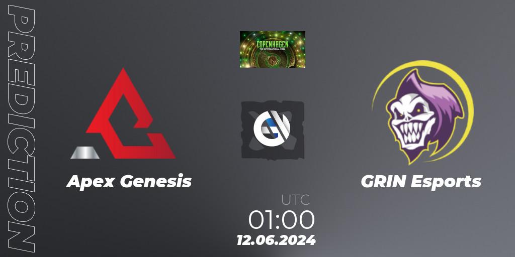 Apex Genesis contre GRIN Esports : prédiction de match. 12.06.2024 at 01:00. Dota 2, The International 2024: North America Closed Qualifier