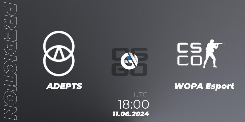 ADEPTS contre WOPA Esport : prédiction de match. 11.06.2024 at 18:00. Counter-Strike (CS2), CCT Season 2 European Series #6 Play-In