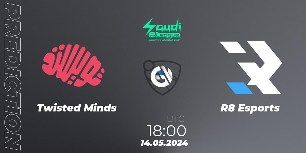 Twisted Minds contre R8 Esports : prédiction de match. 14.05.2024 at 18:00. Rocket League, Saudi eLeague 2024 - Major 2: Online Major Phase 1