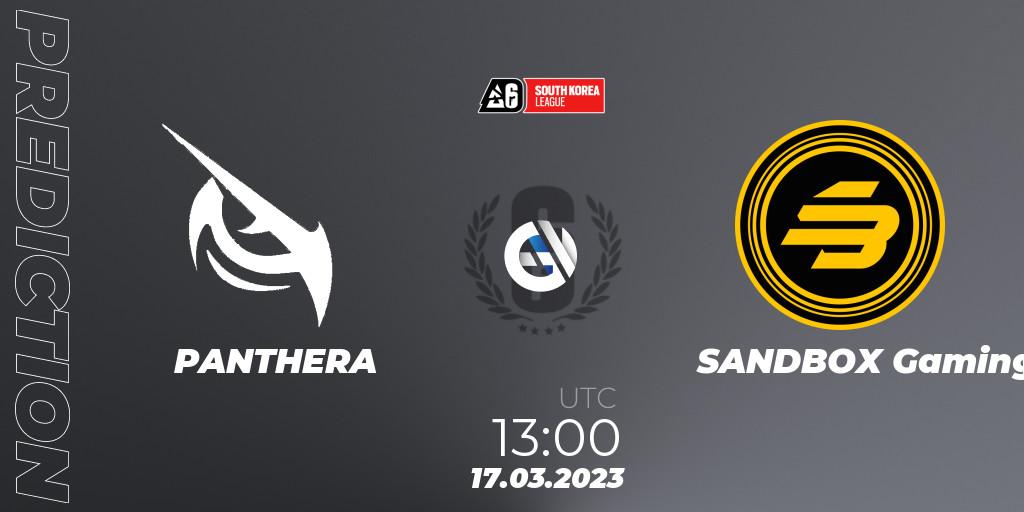 PANTHERA contre SANDBOX Gaming : prédiction de match. 17.03.2023 at 13:00. Rainbow Six, South Korea League 2023 - Stage 1