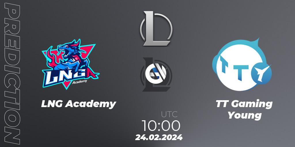 LNG Academy contre TT Gaming Young : prédiction de match. 24.02.2024 at 10:00. LoL, LDL 2024 - Stage 1