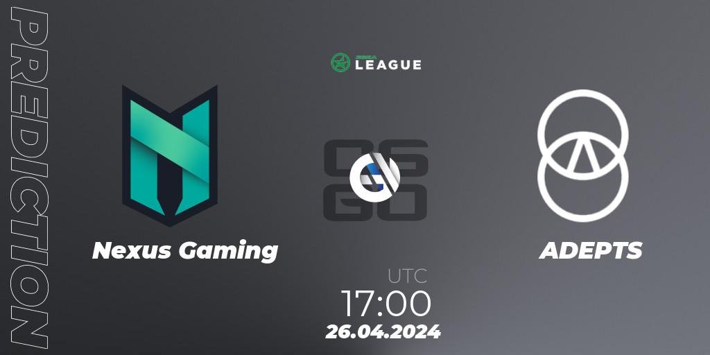 Nexus Gaming contre ADEPTS : prédiction de match. 07.05.2024 at 16:00. Counter-Strike (CS2), ESEA Season 49: Advanced Division - Europe