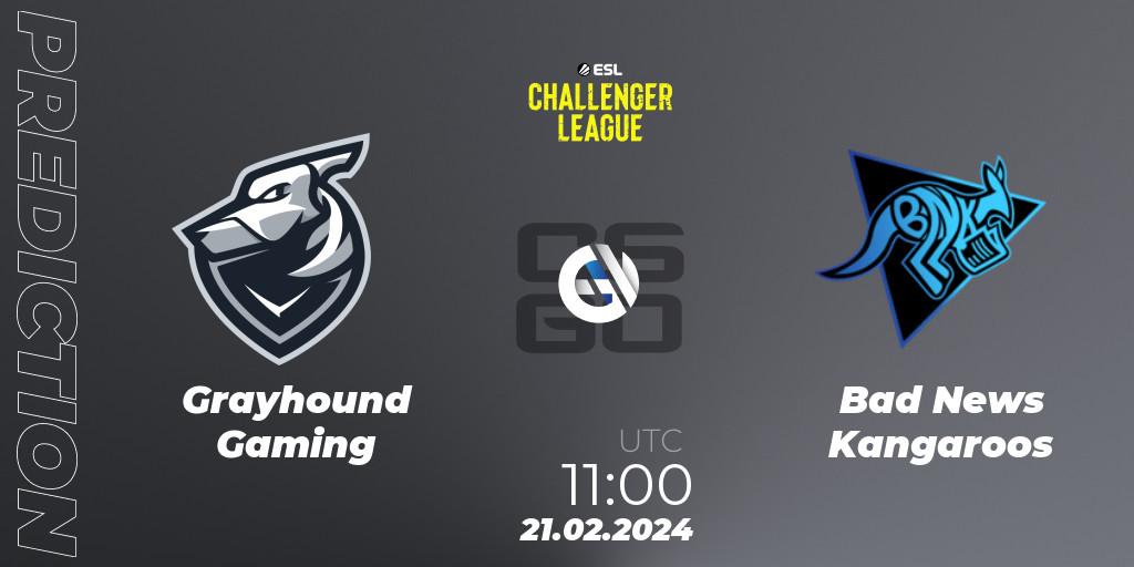 Grayhound Gaming contre Bad News Kangaroos : prédiction de match. 21.02.2024 at 11:00. Counter-Strike (CS2), ESL Challenger League Season 47: Oceania
